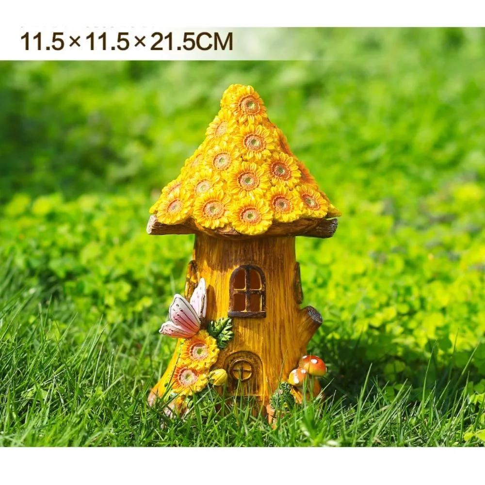 Solar Powered Fairy Sunflower Mushroom Tree House Lamp Waterproof Resin Figurine Night Lamp Ornament Garden Decor Sculpture Wyz20507